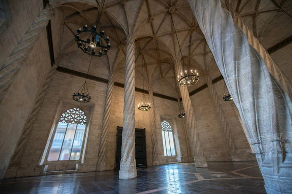 Forntida Börs Valencia Spanien Inredning Antika Byggnaden Sidenutbyte Inomhus — Stockfoto