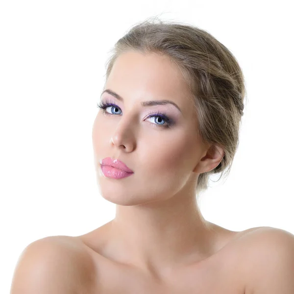 Retrato Beleza Mulher Jovem Com Belo Rosto Saudável Com Maquiagem — Fotografia de Stock