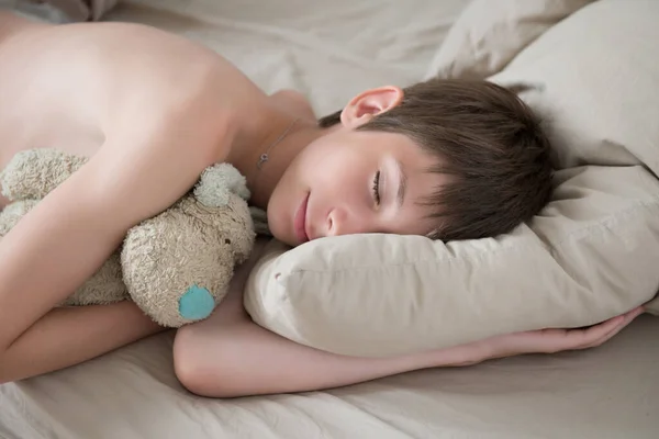 Rapaz Adorável Dormir Casa Sono Saudável Criança — Fotografia de Stock