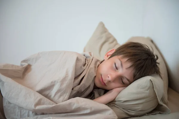 Schattige Jongen Die Thuis Slaapt Gezond Slapen Van Kinderen — Stockfoto