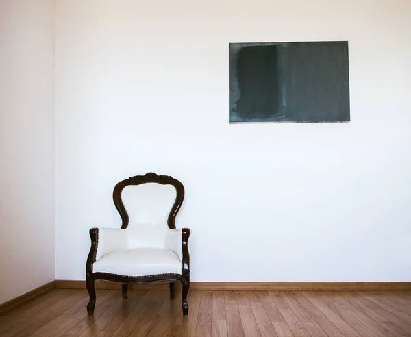 Chambre Vide Avec Fauteuil Mur Blanc Hébergement Abstrait Minimalisme Dans — Photo