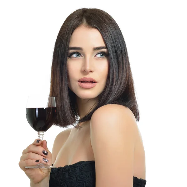 Jonge Aantrekkelijke Vrouw Met Een Glas Rode Wijn Mooie Dame — Stockfoto