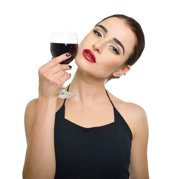 Young Attractive Woman Holding Glass Red Wine Pretty Lady Drinks — Stock Photo, Image