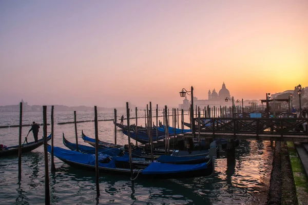 Gran Canal Con Góndolas Atardecer Venecia Italia Hermosa Ciudad Italiana — Foto de Stock