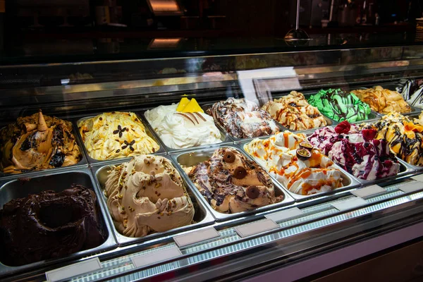 Ijs Rome Italië Italiaanse Gelateria Ijscafé Etalage Met Snoepjes — Stockfoto