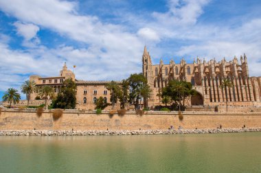 La Seu 'nun panoramik manzarası, Palma de Mallorca' nın ortaçağ katedrali, İspanya. 