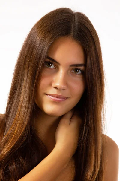 Schönheit Weibliches Porträt Des Weiblichen Gesichts Mit Gesunder Natürlicher Haut — Stockfoto