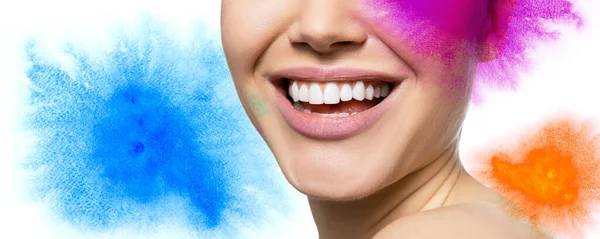 Laughing Woman Great Teeth Hand Drawn Multicolored Watercolor Elements Copy — Stock Photo, Image