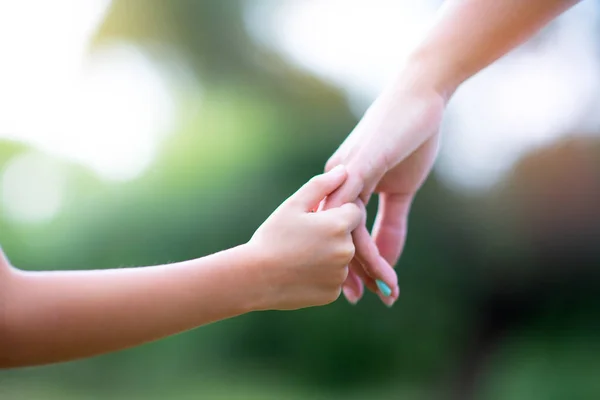 Woman Kid Hands Mother Lead His Child Summer Nature Outdoor — Stock Photo, Image