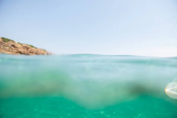 Turquoise Blue Sea Water Surface Underwater Sun Glare Bottom Ocean — Stock Photo, Image