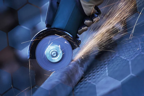 Construction Worker Using Angle Grinder — Stock Photo, Image