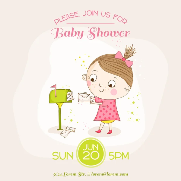 Baby Girl with Mail - Baby Shower or Arrival Card - in vector — Stock Vector