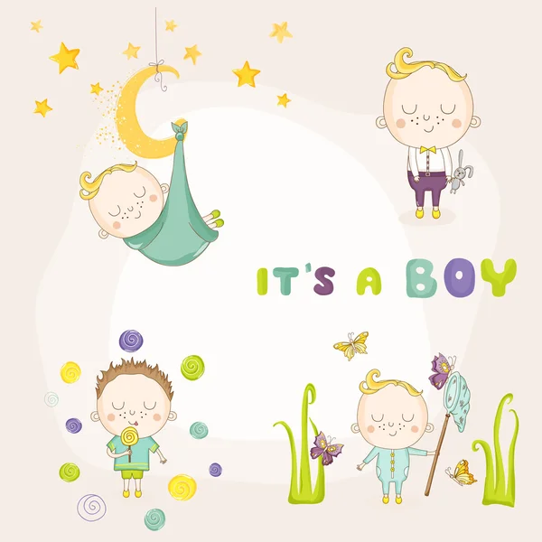 Instellen van Baby Boy - voor Baby Shower of aankomst Card - in vector — Stockvector