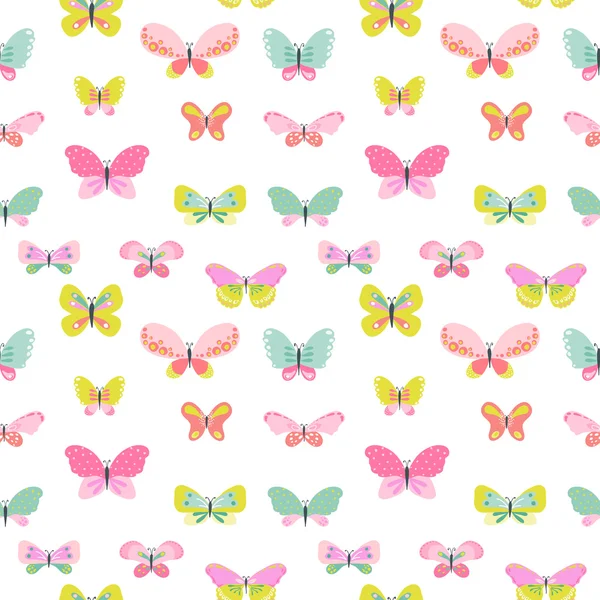 Farbenfroher, nahtloser Hintergrund mit Schmetterlingen - für Scrapbooking, Feier, Geburtstag, Design - im Vektor — Stockvektor