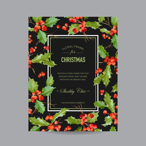 Vintage Holy Berry Christmas Card - Winter Background - in Vector — Stock Vector