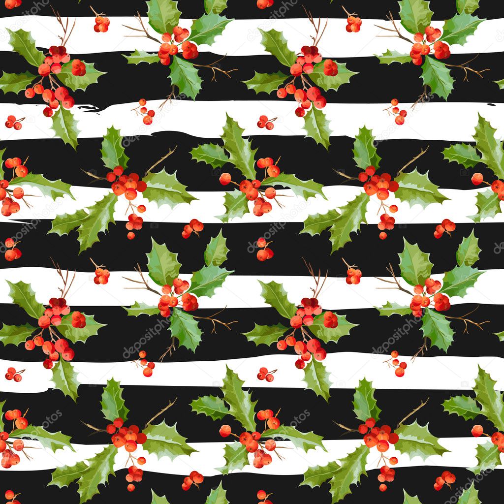 Vintage Holy Berry Background - Seamless Christmas Pattern - in Vector
