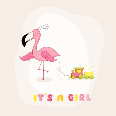 Vektör içinde duş veya varış kartı - Flamingo kız bebek - bebek