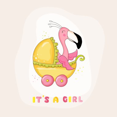Vektör içinde duş veya varış kartı - Flamingo kız bebek - bebek