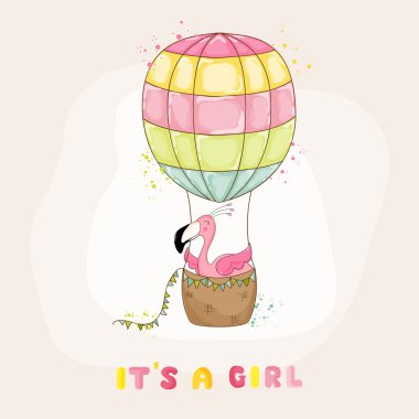 Vektör içinde duş veya varış kartı - Flamingo kız bebek - bebek