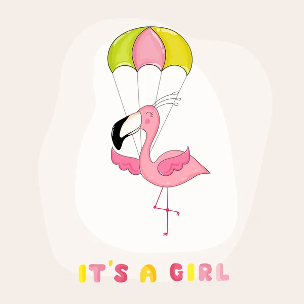 Baby Shower or Arrival Card - Baby Flamingo Girl - in vector — Stock Vector