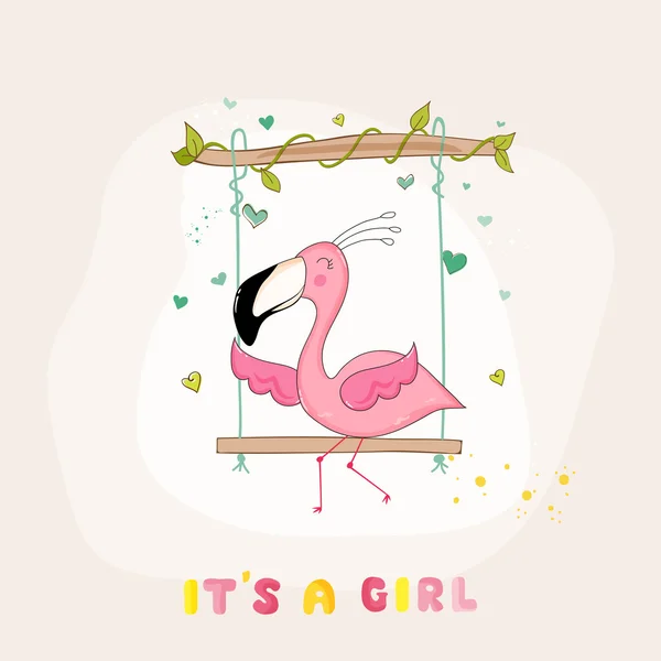 Baby Shower o Arrival Card - Baby Flamingo Girl - in vettore — Vettoriale Stock