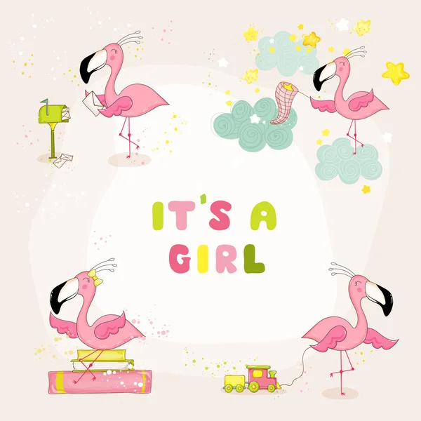 Zestaw Baby Flamingo - Baby Shower lub odbioru karty - w wektor — Wektor stockowy