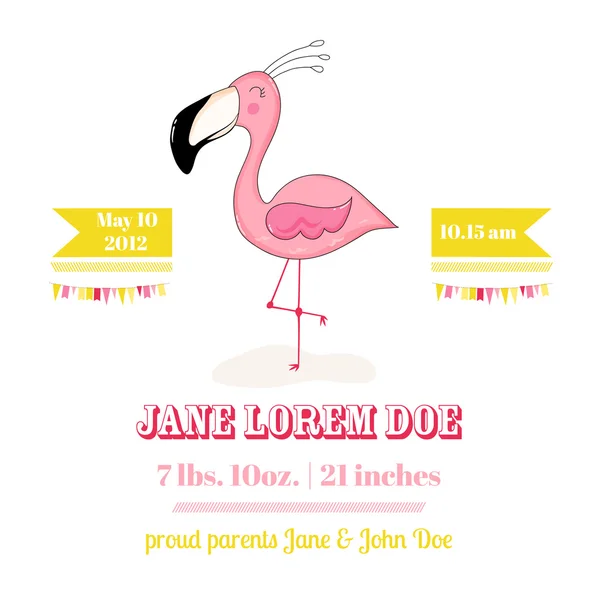 Baby Shower or Arrival Card - Baby Flamingo Girl - in vector — Stock Vector