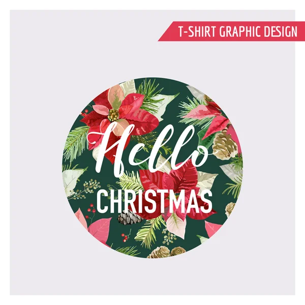 クリスマスの松の木と花グラフィック デザイン - ビンテージ冬背景 - ベクトルの - ファッション、t シャツ プリント — ストックベクタ