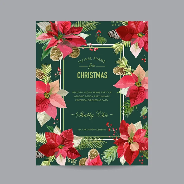 Cartão de Natal Poinsettia Vintage - Fundo de Inverno - em Vector — Vetor de Stock