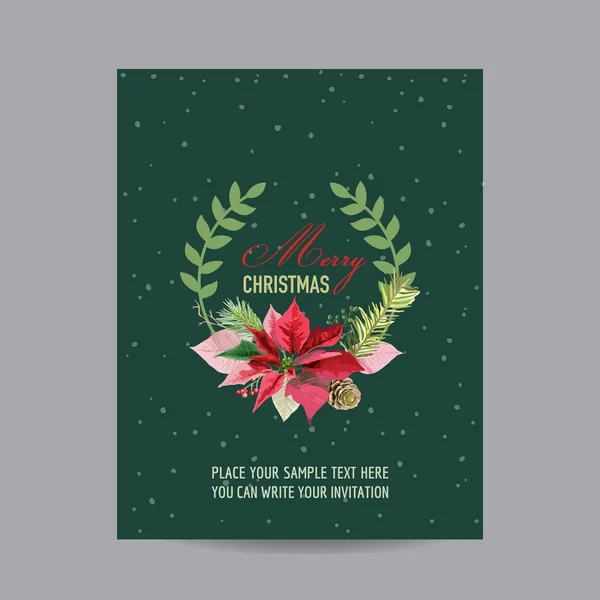Vintage Poinsettia Christmas Card - Winter Background - in Vector — Stock Vector