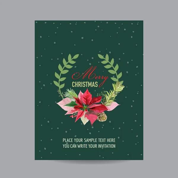 Carte de Noël Poinsettia Vintage - Arrière-plan d'hiver - en vecteur — Image vectorielle