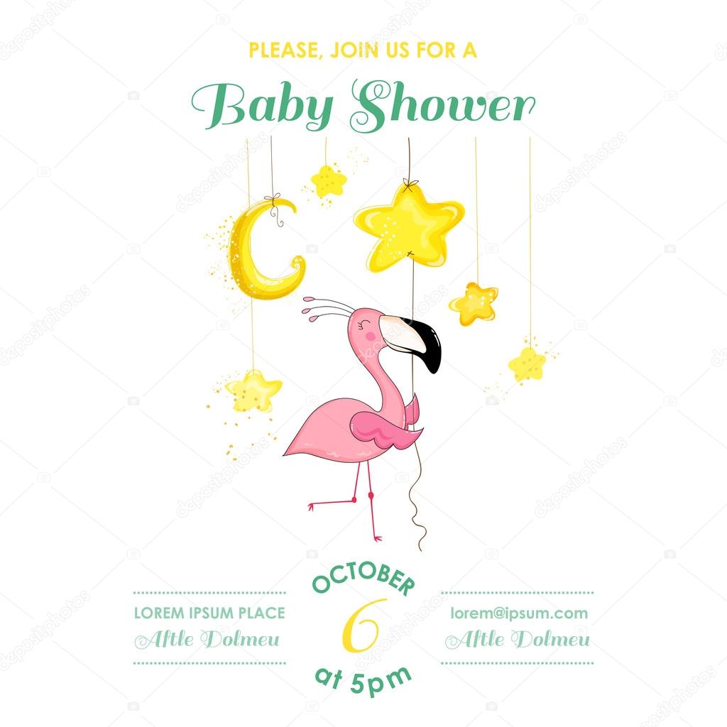 Baby Shower or Arrival Card - Baby Flamingo Girl - in vector