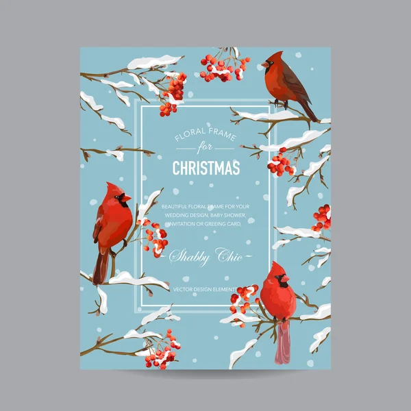 Winter Birds and Berries Frame or Card - in Watercolor Style - vector — Stock Vector