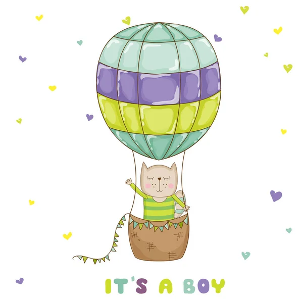 Bébé Chat avec un ballon - Baby Shower ou carte d'arrivée - dans le vecteur — Image vectorielle