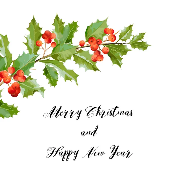 正月とクリスマス カード - ヴィンテージ Hollyberry 背景 - ベクトル — ストックベクタ