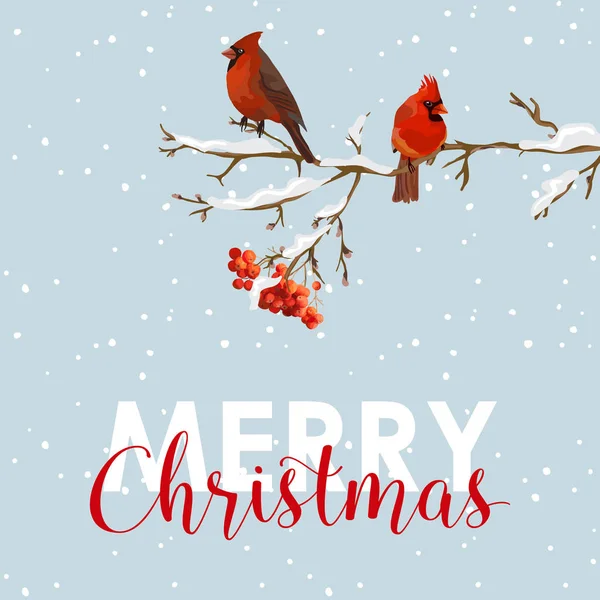 Merry Christmas Card - Winter vogels met Rowan bessen Banner - in vector — Stockvector