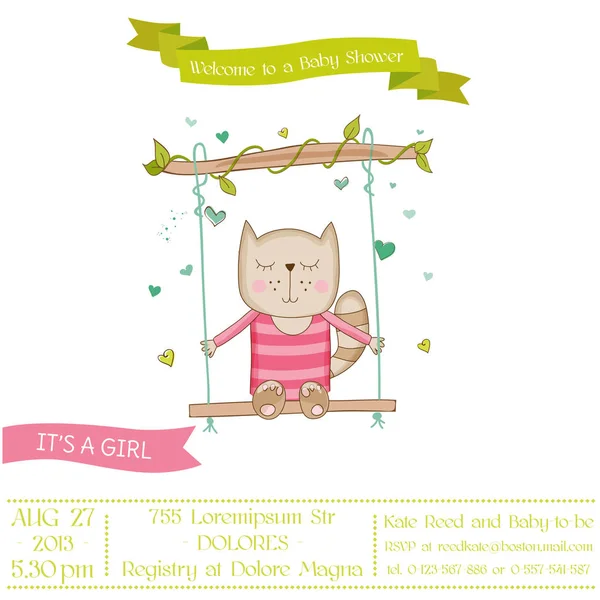 Baby Shower หรือบัตรมาถึง Baby Girl Cat ในเวกเตอร์ — ภาพเวกเตอร์สต็อก