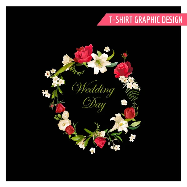Diseño Gráfico Floral Vintage. Summer Rose and Lily Flores para Camiseta, Moda, Estampados. en Vector — Vector de stock