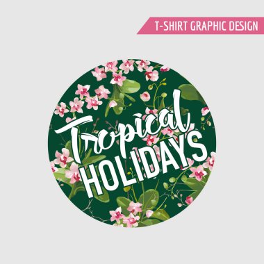 Tropikal orkide çiçek arka plan. Vektör grafik T-shirt tasarım