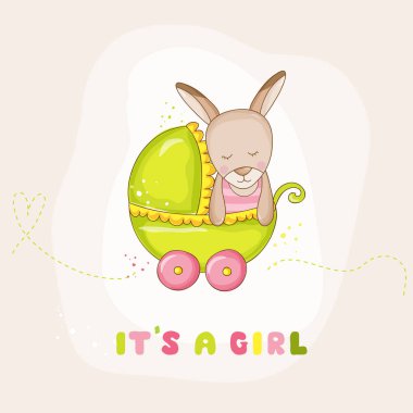 Şirin Bebek kız kanguru vektör bir arabası - bebek duş veya varış kartı-