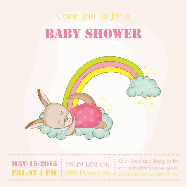 Bebek kız kanguru yatmayı bir gökkuşağı - bebek duş veya varış kartı - vektör — Stok Vektör