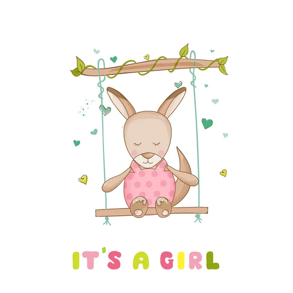 Baby Shower o Arrival Card - Baby Girl Kangaroo - in vettore — Vettoriale Stock