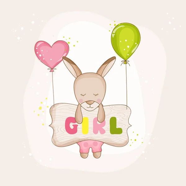 Baby flicka Kangaroo med ballonger - Baby Shower eller ankomstkortet - i vektor — Stock vektor