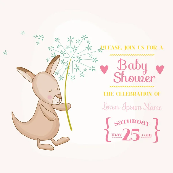 Baby Girl Kangaroo Holding Flower - Baby Shower or Arrival Card - in vector — Stock Vector