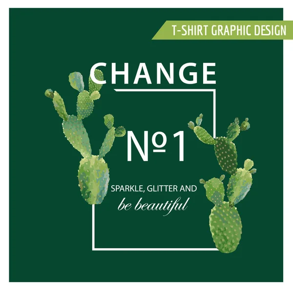ビンテージ熱帯夏サボテン ハート グラフィック デザイン ベクトルの T シャツ、ファッション、プリント — ストックベクタ
