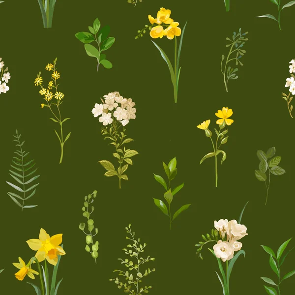 Verão e primavera fundo floral em estilo aquarela. Vetor Vintage campo flores — Vetor de Stock