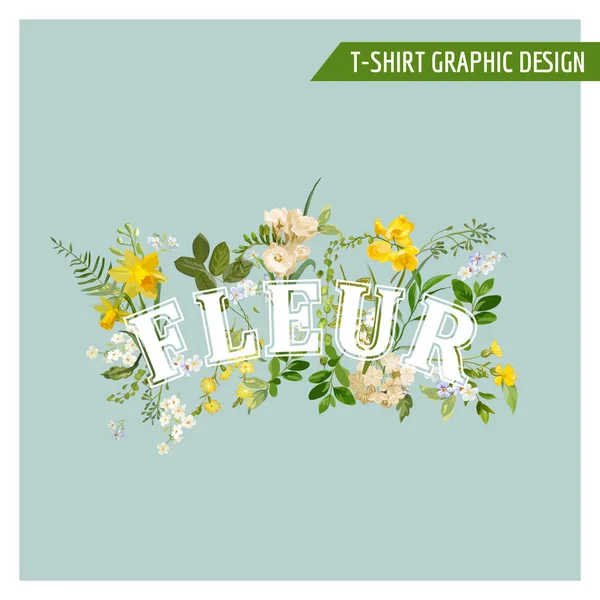 Sommer und Frühling Feldblumen Grafik-Design für T-Shirt, Mode, Drucke in Vektor — Stockvektor