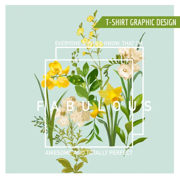 Vintage Summer and Spring Flowers Graphic Design for T shirt, Fashion, Prints in Vector — Stock Vector