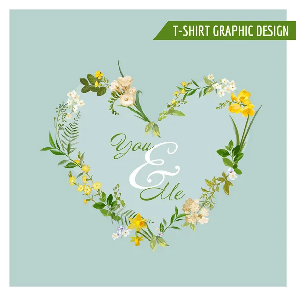 Verão e Primavera Campo Flores Design Gráfico para T-shirt, Moda, Impressões em Vector — Vetor de Stock