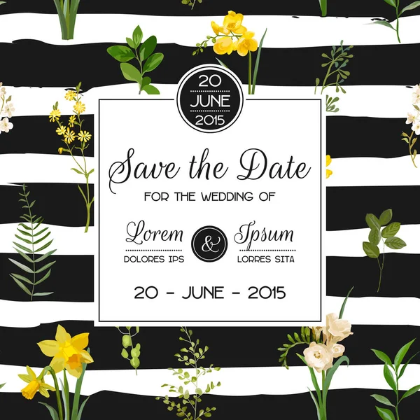 Enregistrer la date Summer and Spring Floral Card dans un style aquarelle. Fleurs de champ vectorielles Vintage — Image vectorielle